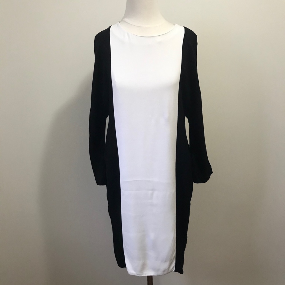 Sandro Colour Block 3/4 Sleeve Sheath Midi Dress